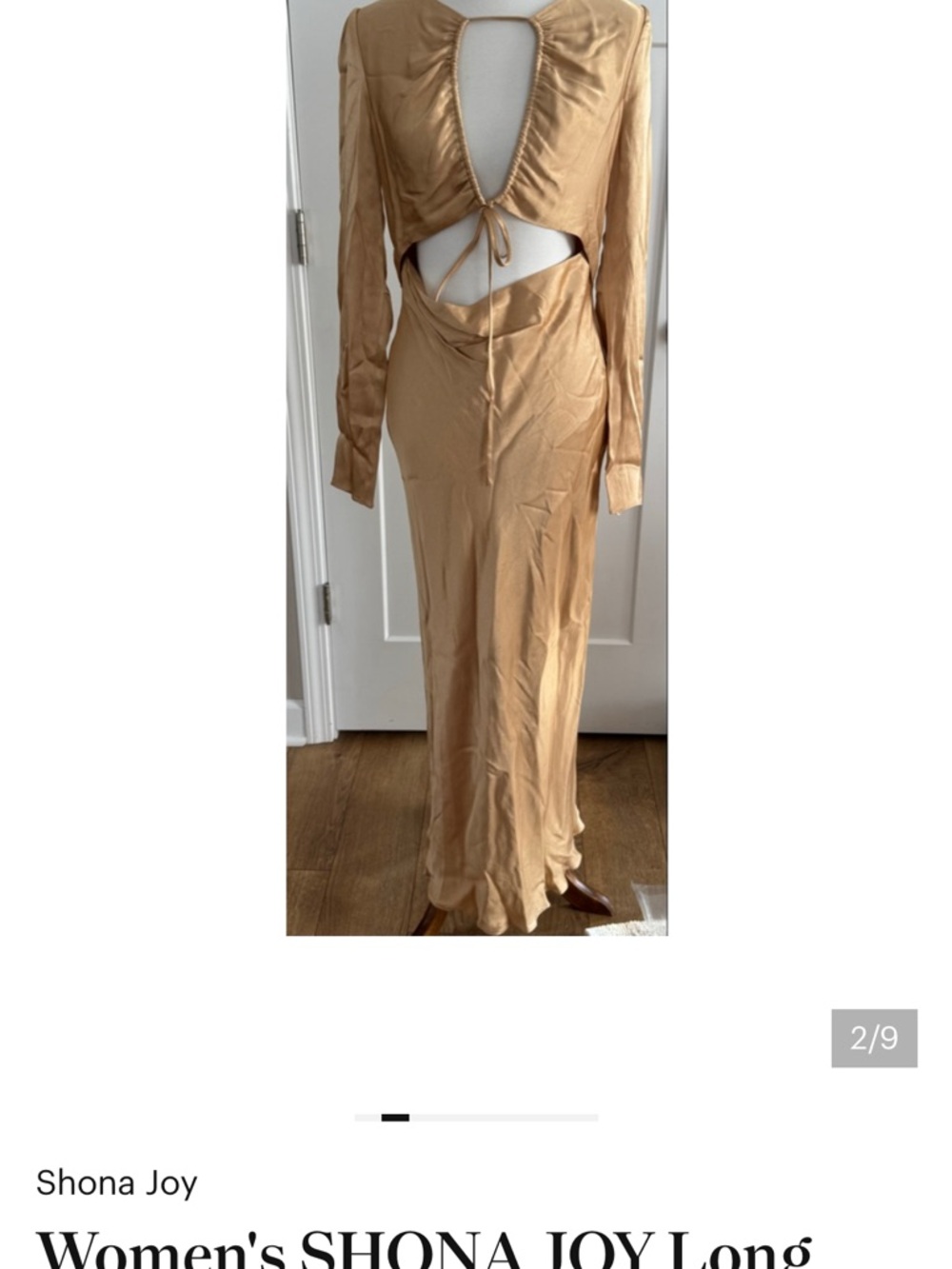 Shona Joy Metallic Gold Cutout Tie-Front Maxi Dress